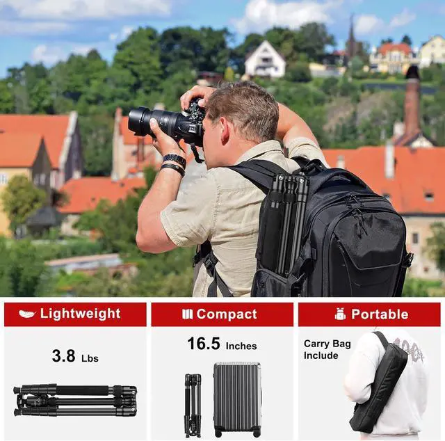 Alt view image 6 of 7 - Tripod for Camera, 81" Camera Tripod Stand, 83 inch DSLR Tripods & Monopods, Aluminum Heavy Duty Tripod for Binocular Spotting Scope Telescope Phone