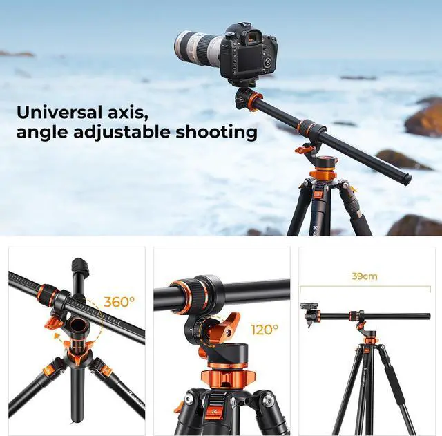 Alt view image 3 of 6 - 90''/230cm Ultra High Camera Tripod,Horizontal Overhead Shooting Travel Tripods with Metal Ball Head 10KG Load Capacity,Detachable Monopod, for Indoor and Outdoor Use T254A7+BH-28L