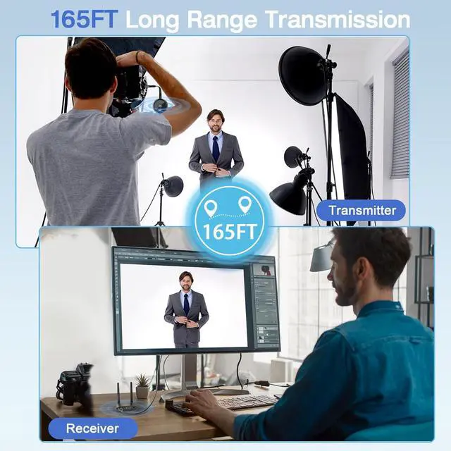 Alt view image 5 of 7 - 4K Wireless HDMI Transmitter and Receiver, Plug & Play, Wireless Multiple TX, VGA & HDMI Dual Screens Casting 5.8G Video for Laptop, Cable Box, DSLR, Phone to Monitor, Projector, TV - 165FT