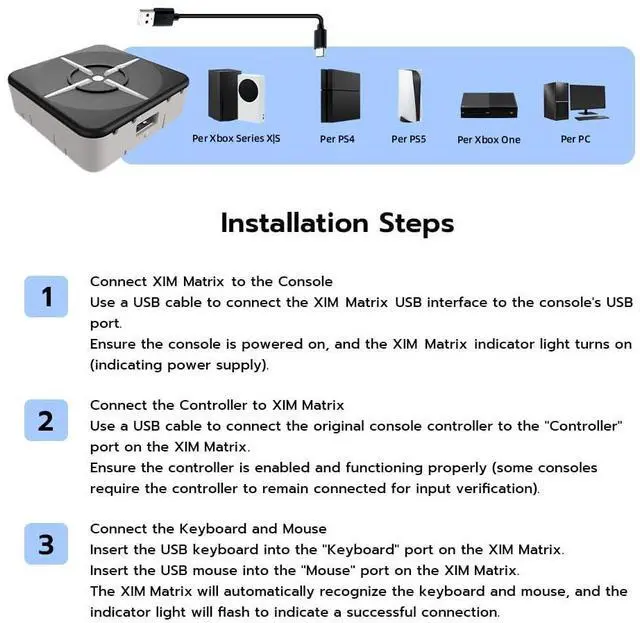 Alt view image 4 of 7 - XIM Matrix Multi-Input Adapter Converter for Xbox Series X/S, PS5, Xbox One, PS4, PC
