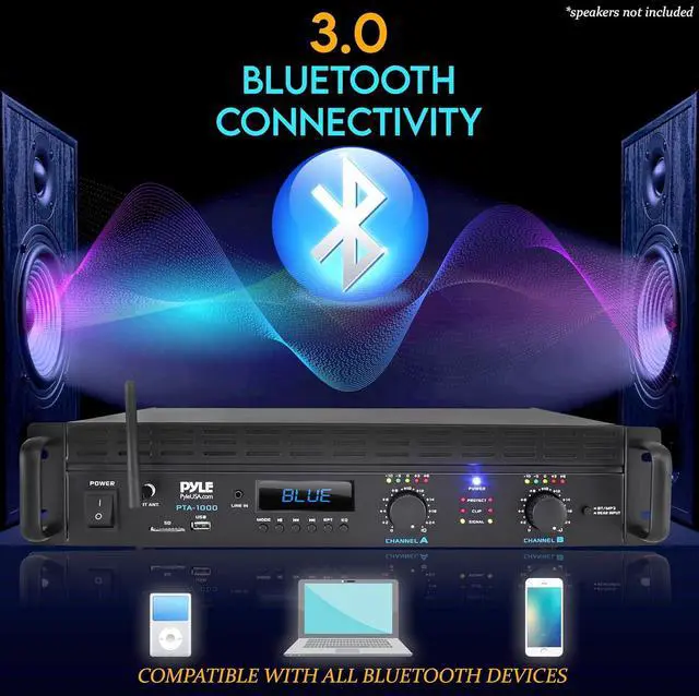 Alt view image 3 of 7 - 2-Channel Bluetooth Power Amplifier- 2000W Bridgeable Rack Mount Pro Audio Sound Wireless Home Stereo Receiver w/TRS XLR Input,LCD,Bridge Mode,Cooling Fan,Entertainment Speaker System- PTA1000BT