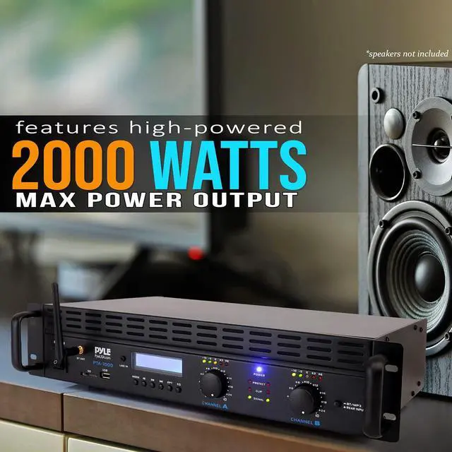 Alt view image 4 of 7 - 2-Channel Bluetooth Power Amplifier- 2000W Bridgeable Rack Mount Pro Audio Sound Wireless Home Stereo Receiver w/TRS XLR Input,LCD,Bridge Mode,Cooling Fan,Entertainment Speaker System- PTA1000BT