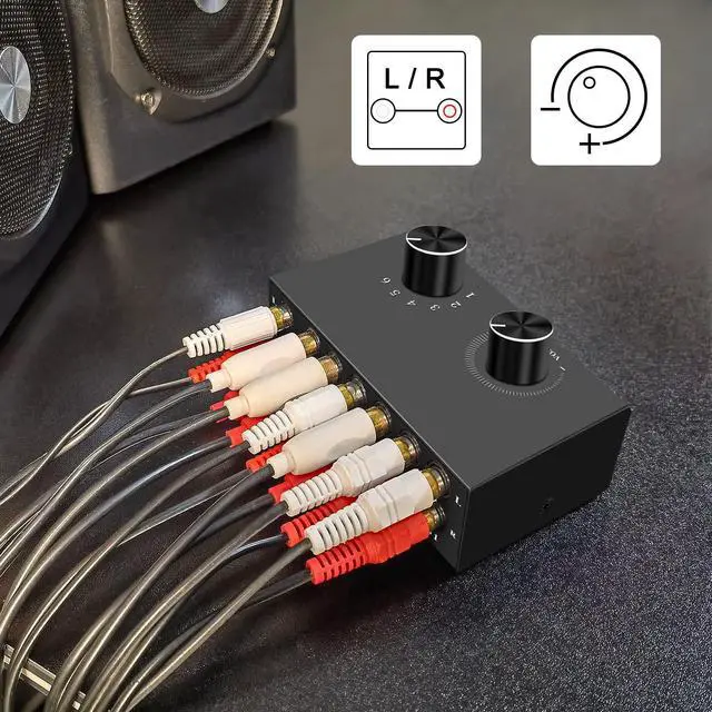 Alt view image 3 of 6 - 6-Channel RCA Audio Switcher 6 Input-1Output Audio Selector Passive Stereo Selector Box Compatible Home Theater, HDTV, Amplifiers, Hi-Fi Systems, Speakers etc.