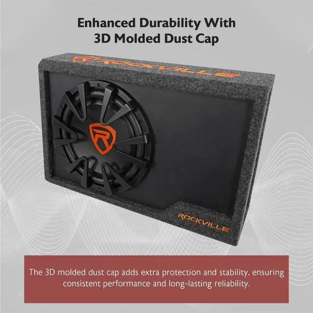 Alt view image 7 of 7 - RWS12CA 1200W 12" Amplified Powered Car Subwoofer Enclosure, 4 Ohm, Slim Design, Built-in Amplifier, Remote Bass Control, for Cars, Trucks & SUVs