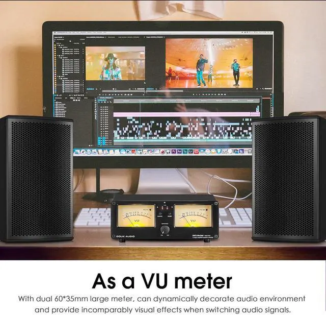 Alt view image 2 of 7 - VU3 Dual Analog VU Meter, 2-Way Amplifier/Speaker Switch, Audio Switcher Box with DB Panel Display