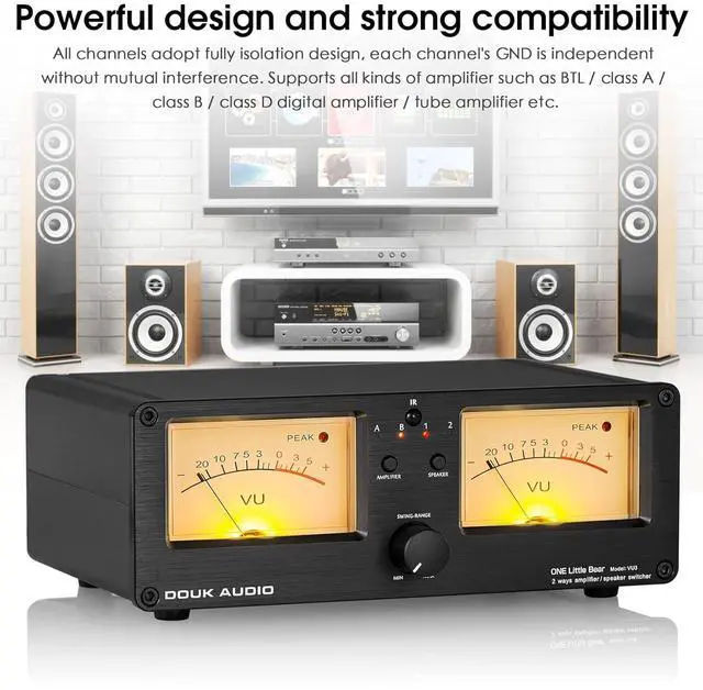 Alt view image 5 of 7 - VU3 Dual Analog VU Meter, 2-Way Amplifier/Speaker Switch, Audio Switcher Box with DB Panel Display