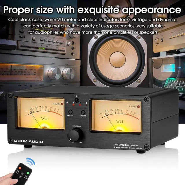 Alt view image 6 of 7 - VU3 Dual Analog VU Meter, 2-Way Amplifier/Speaker Switch, Audio Switcher Box with DB Panel Display