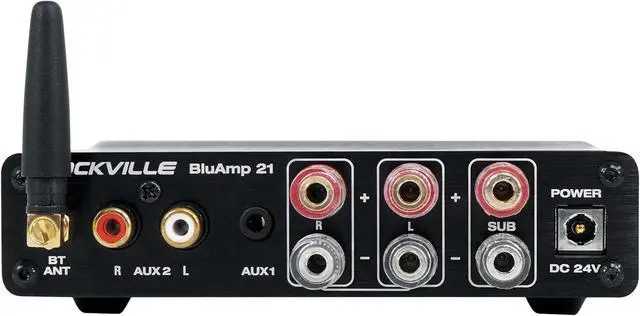 Alt view image 4 of 7 - BLUAMP 21 Silver 2.1 Channel Bluetooth 5.1 Amplifier Receiver, 200W Peak/150W RMS, RCA/AUX Inputs, Passive Subwoofer Output, Compact Design for Home Audio
