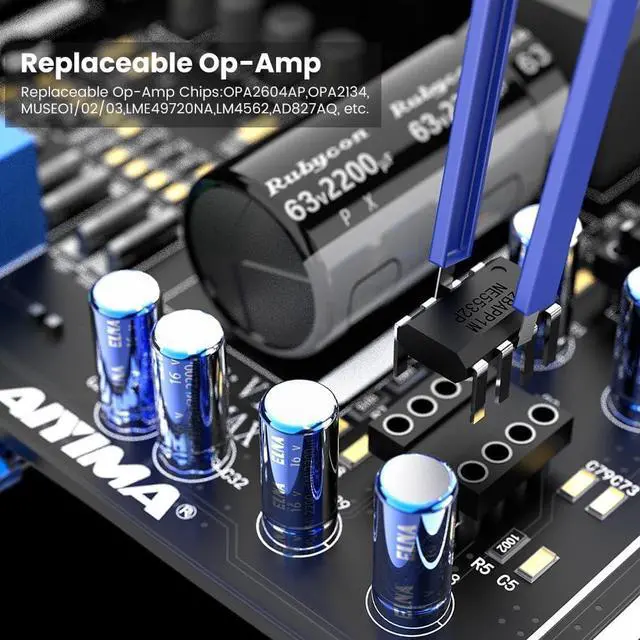 Alt view image 6 of 7 - A07 MAX 2 Channel Stereo Amplifier Home Audio 300W*2 TPA3255 Class D Power Amp/Bridgeable Mono Amplifier 600 Watt with 3.5mm Line Output for Passive Bookshelf Speakers+DC36V 6A Power Adapter