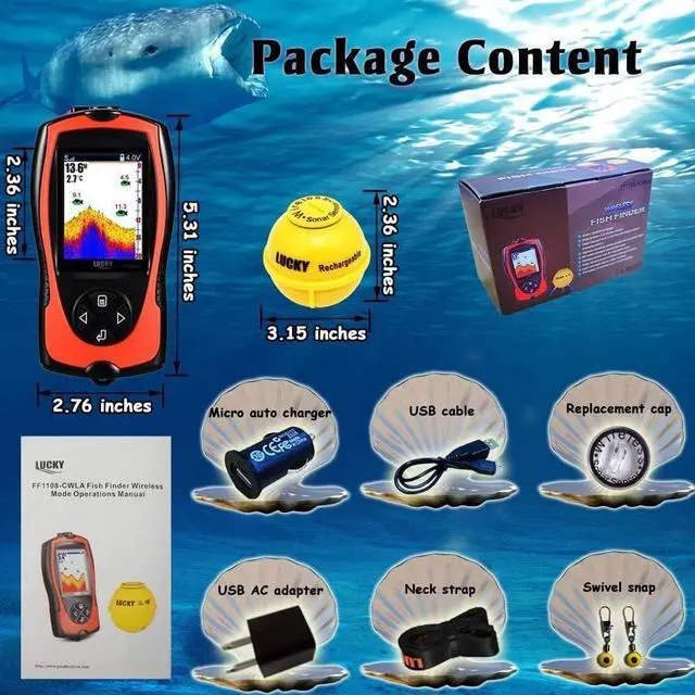 Alt view image 3 of 7 - Portable Fish Finder Transducer Sonar Sensor 147 Feet Water Depth Finder LCD Screen Echo Sounder Fishfinder with Fish Attractive Lamp for Ice Fishing Sea Fishing