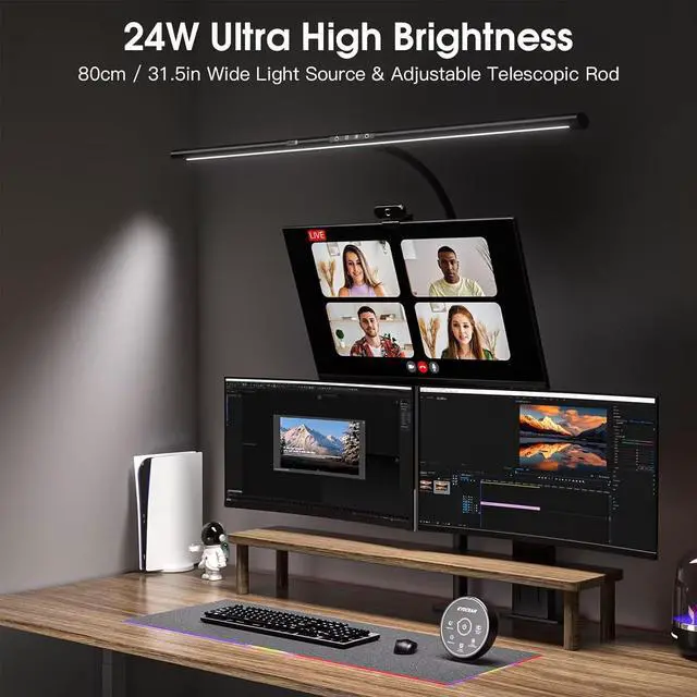 Alt view image 2 of 7 - Desk Lamp, 31.5" Wide 24W for Home Office,Gesture Sensing Control Desk Light, Dimmable & Color Temperature, Eye-Caring Office Lamp, Brightest Architect Light for Screen/Workbench