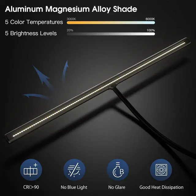 Alt view image 3 of 7 - Desk Lamp, 31.5" Wide 24W for Home Office,Gesture Sensing Control Desk Light, Dimmable & Color Temperature, Eye-Caring Office Lamp, Brightest Architect Light for Screen/Workbench