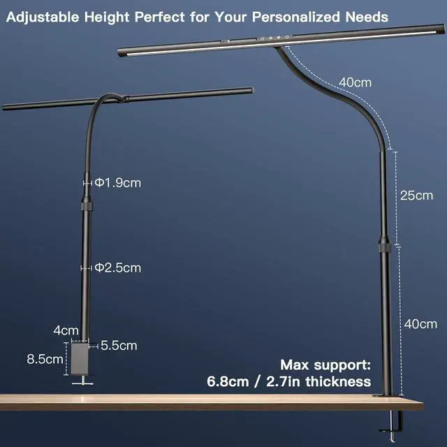 Alt view image 5 of 7 - Desk Lamp, 31.5" Wide 24W for Home Office,Gesture Sensing Control Desk Light, Dimmable & Color Temperature, Eye-Caring Office Lamp, Brightest Architect Light for Screen/Workbench