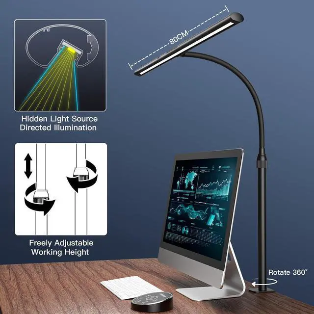 Alt view image 6 of 7 - Desk Lamp, 31.5" Wide 24W for Home Office,Gesture Sensing Control Desk Light, Dimmable & Color Temperature, Eye-Caring Office Lamp, Brightest Architect Light for Screen/Workbench