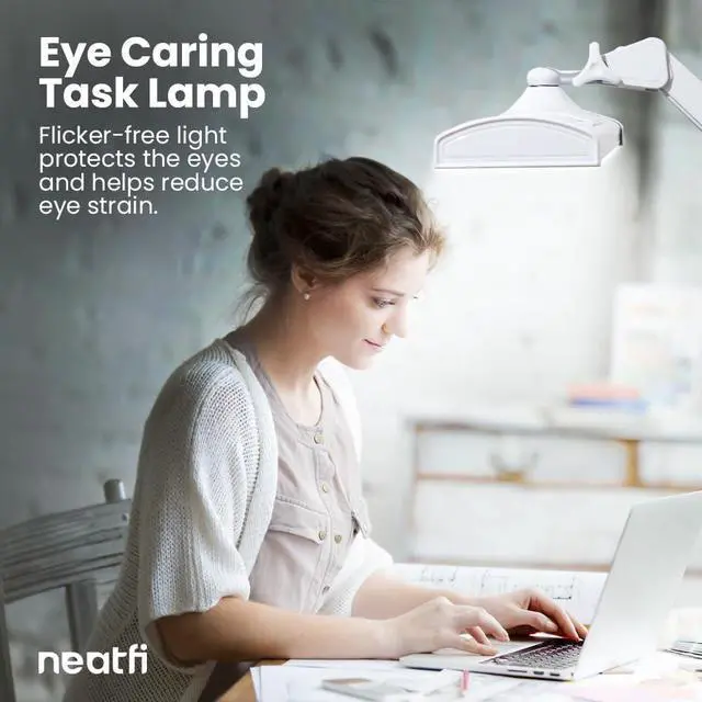 Alt view image 2 of 7 - Ultra 3,500 Lumen LED Desk Lamp, 45W, 26-Inch Wide Metal Shade, 270 SMD LEDs (Non-CCT with Clamp, White)