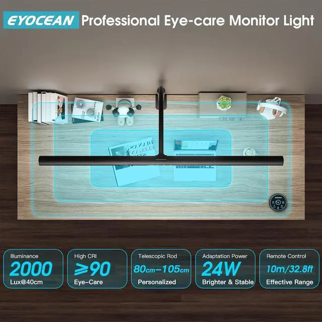 Alt view image 7 of 7 - Desk Lamp, 31.5" Wide 24W for Home Office,Gesture Sensing Control Desk Light, Dimmable & Color Temperature, Eye-Caring Office Lamp, Brightest Architect Light for Screen/Workbench