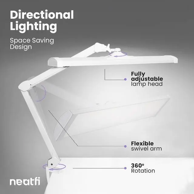 Alt view image 5 of 7 - Ultra 3,500 Lumen LED Desk Lamp, 45W, 26-Inch Wide Metal Shade, 270 SMD LEDs (Non-CCT with Clamp, White)