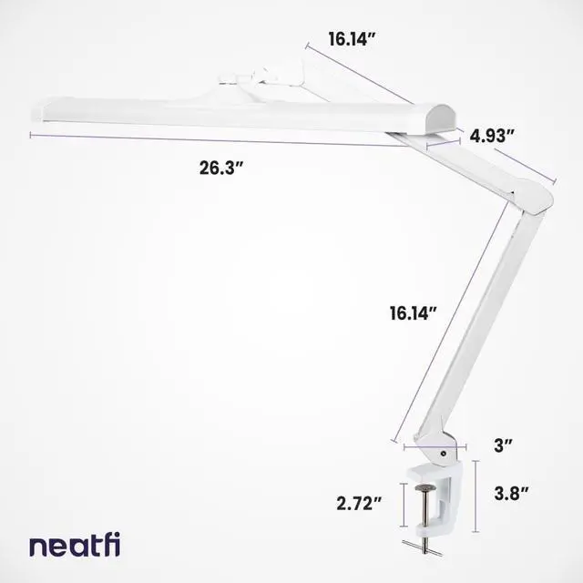 Alt view image 7 of 7 - Ultra 3,500 Lumen LED Desk Lamp, 45W, 26-Inch Wide Metal Shade, 270 SMD LEDs (Non-CCT with Clamp, White)