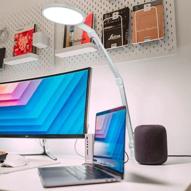 Alt view image 6 of 6 - Edge 2.0 LED Desk Lamp | Dimmable Home Office Desk Light with USB Charging Port & Strong Swing Arm | Adjustable Color Temperature and Brightness | Circle Webcam Light - White