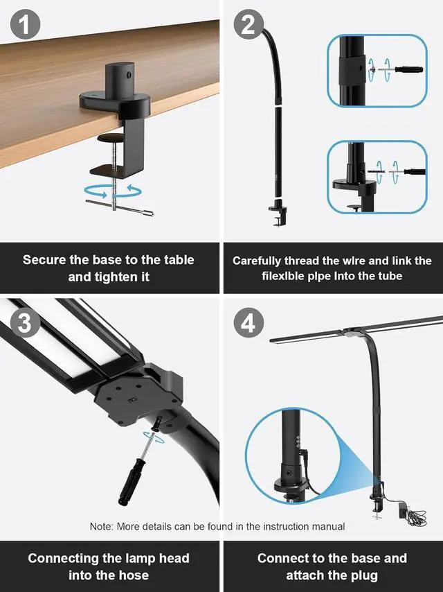 Alt view image 6 of 6 - Double Swing Arm LED Lamp24W Ultra Bright Auto Dimming with RGB Atmosphere Lighting, Multi-Angle Adjustment, Touch Control LED Lamp