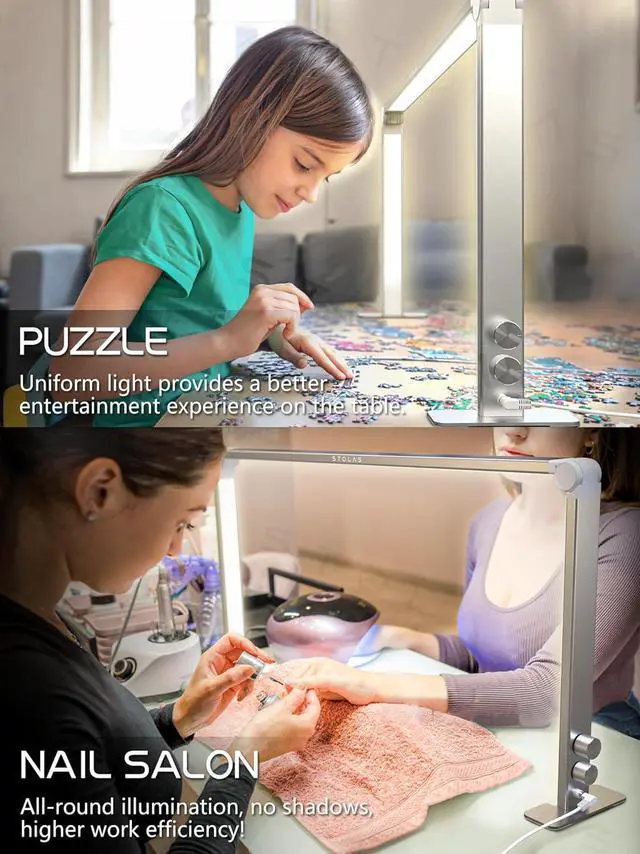 Alt view image 4 of 7 - Nail Tech Light, 15inch Height 4000-6000K Dimmable Nail Lamp for Desk, 3 Lighting Modes, LED Manicure Light, Model Building, Painting, Crafting-Silver