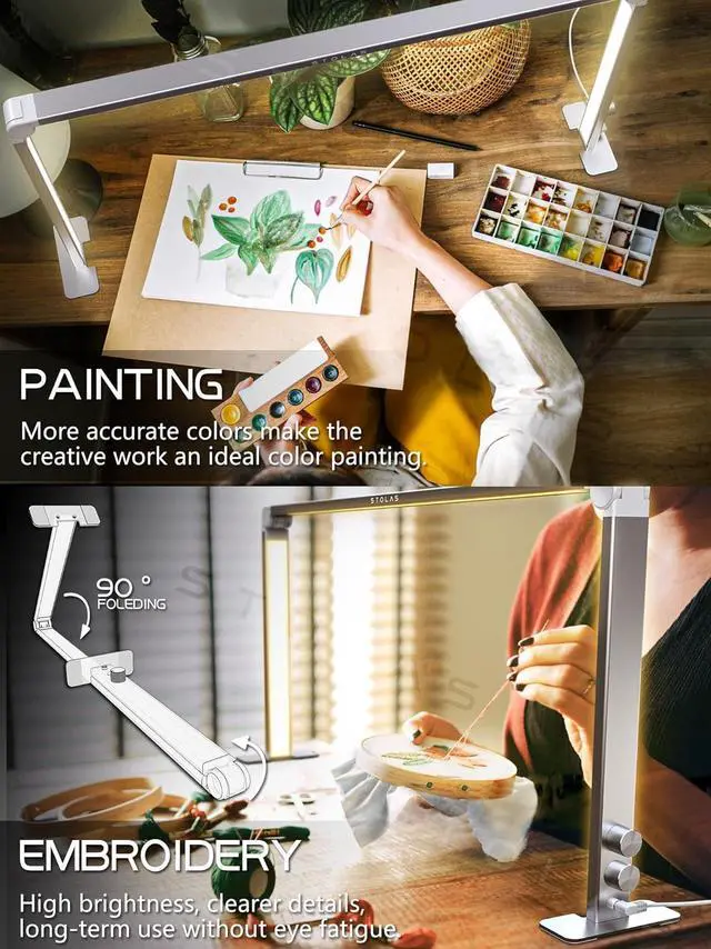 Alt view image 5 of 7 - Nail Tech Light, 15inch Height 4000-6000K Dimmable Nail Lamp for Desk, 3 Lighting Modes, LED Manicure Light, Model Building, Painting, Crafting-Silver