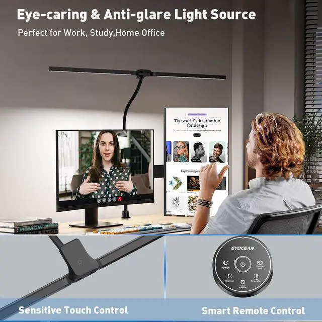 Alt view image 3 of 7 - Desk Lamp with Clamp, 31.5" LED Desk Lamp for Home Office, 24W Gesture Sensing Control Desk Light, Dimmable & Color Temperature, Eye-Caring Office Lamp, Brightest Architect Lamp for Screen
