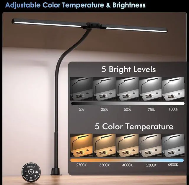 Alt view image 5 of 7 - Desk Lamp with Clamp, 31.5" LED Desk Lamp for Home Office, 24W Gesture Sensing Control Desk Light, Dimmable & Color Temperature, Eye-Caring Office Lamp, Brightest Architect Lamp for Screen