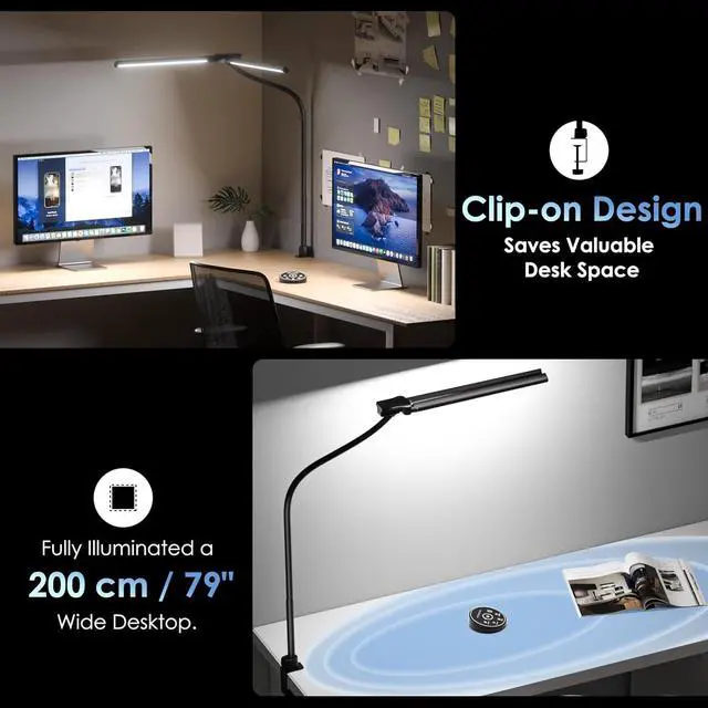Alt view image 6 of 7 - Desk Lamp with Clamp, 31.5" LED Desk Lamp for Home Office, 24W Gesture Sensing Control Desk Light, Dimmable & Color Temperature, Eye-Caring Office Lamp, Brightest Architect Lamp for Screen