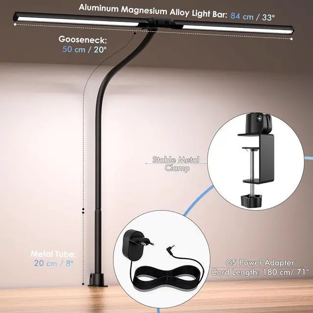 Alt view image 7 of 7 - Desk Lamp with Clamp, 31.5" LED Desk Lamp for Home Office, 24W Gesture Sensing Control Desk Light, Dimmable & Color Temperature, Eye-Caring Office Lamp, Brightest Architect Lamp for Screen