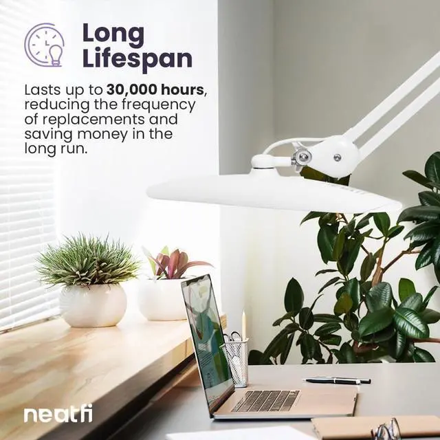 Alt view image 4 of 7 - XL 2,200 Lumens LED Desk Lamp with Clamp, 24W Bright Architect Task Lamp, 20 Inches Dimmable Computer Light, Adjustable Desk Light for Home, Office, Crafts, Nails & Hobbies (Non-CCT, White)