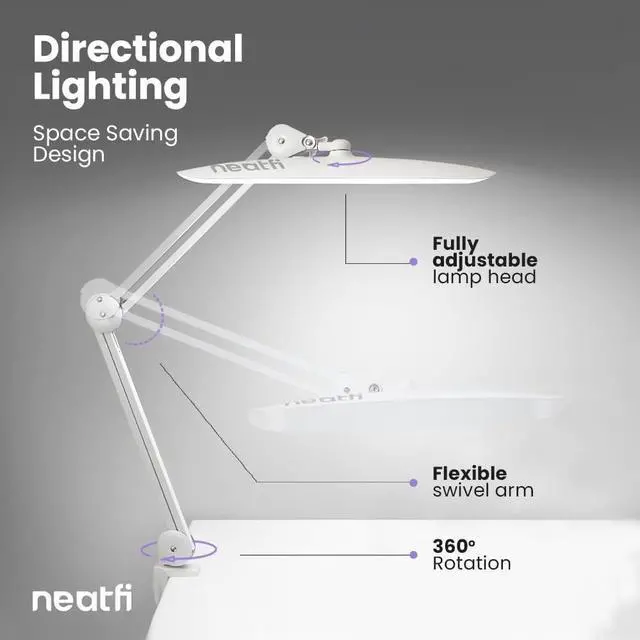 Alt view image 6 of 7 - XL 2,200 Lumens LED Desk Lamp with Clamp, 24W Bright Architect Task Lamp, 20 Inches Dimmable Computer Light, Adjustable Desk Light for Home, Office, Crafts, Nails & Hobbies (Non-CCT, White)