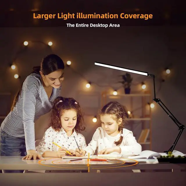 Alt view image 2 of 7 - LED Desk Lamp with Clamp,2-in-1 Clamp on Desk Lamps with Base,50.7" Adjustable Swing Arm Architect Desk Lamp,Memory Function Desk Lights for Home Office,Workbench,Reading,Craft,Drafting