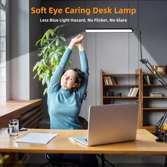 Alt view image 5 of 7 - LED Desk Lamp with Clamp,2-in-1 Clamp on Desk Lamps with Base,50.7" Adjustable Swing Arm Architect Desk Lamp,Memory Function Desk Lights for Home Office,Workbench,Reading,Craft,Drafting