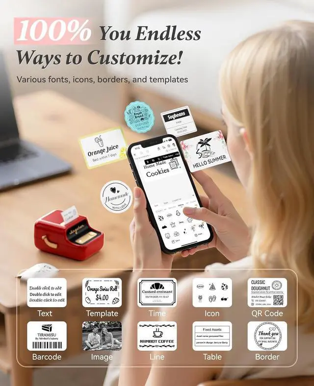Alt view image 6 of 7 - B21 Label Printer,Bluetooth Thermal Label Maker,Ideal for Home Organization,Business,Ofice,50x30mm Labels,230Pcs(Red)