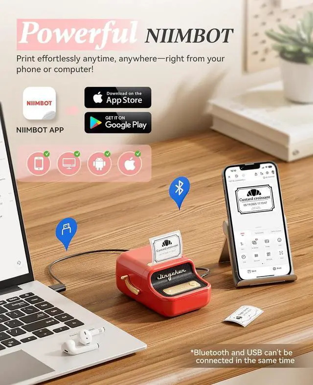 Alt view image 7 of 7 - B21 Label Printer,Bluetooth Thermal Label Maker,Ideal for Home Organization,Business,Ofice,50x30mm Labels,230Pcs(Red)