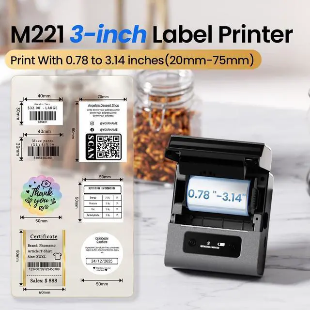 Alt view image 4 of 7 - Label Makers- Barcode Label Printer M221 3 Inch Label Maker Bluetooth Thermal Printer for Small Business/Home Use, for Barcode, Address, Logo, Stickers, Compatible with Phone & PC, Gray