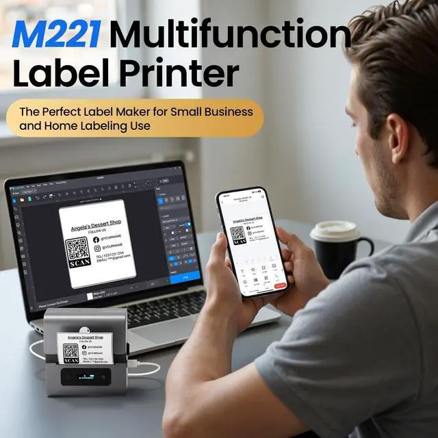 Alt view image 6 of 7 - Label Makers- Barcode Label Printer M221 3 Inch Label Maker Bluetooth Thermal Printer for Small Business/Home Use, for Barcode, Address, Logo, Stickers, Compatible with Phone & PC, Gray