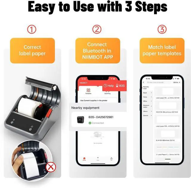 Alt view image 4 of 7 - Label Maker Machine, B3S Thermal Label Maker, Upgrade 3Inch Thermal Label Printer, Portable Label Maker with 1Pack 70x40mm Label, Bluetooth Label Makers for Clothing, Barcode & Small Business