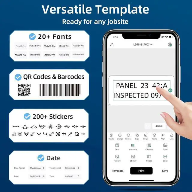 Alt view image 4 of 7 - P31 Industrieller Etikettendrucker, Etikettiermaschine mit 0,71 "B x 26,24 ft L Etiketten-, Draht- und Kabeletikettendrucker für Baustellen und Hochleistungsetiketten