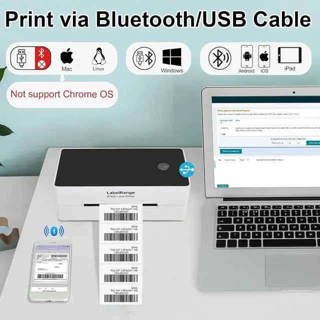 Alt view image 3 of 6 - Ecommerce Shipping Label Printer, Thermal 4x6 Label Printer, 300 DPI, Bluetooth & USB, Compatible with iOS, Android, Windows, USPS, Pirate Ship, Shippo, Amazon, Ebay, Shopify