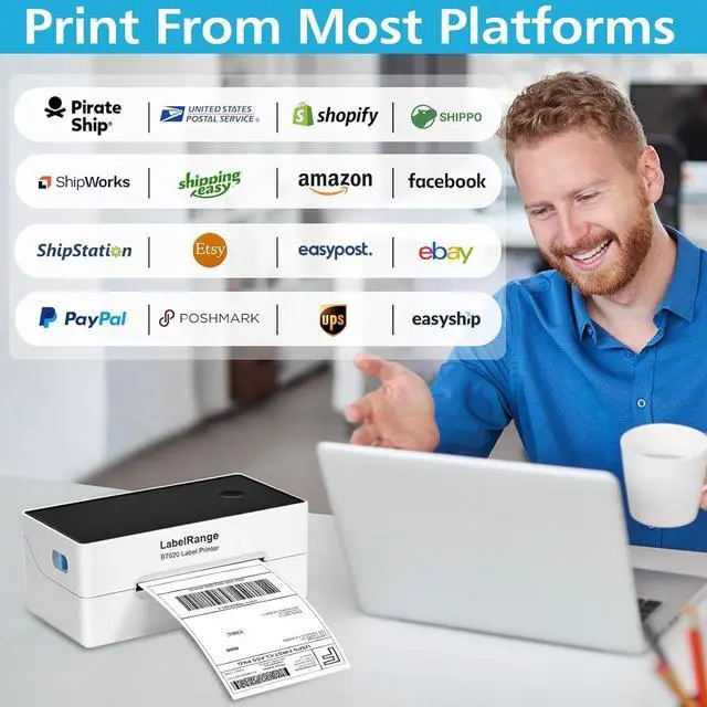 Alt view image 5 of 6 - Ecommerce Shipping Label Printer, Thermal 4x6 Label Printer, 300 DPI, Bluetooth & USB, Compatible with iOS, Android, Windows, USPS, Pirate Ship, Shippo, Amazon, Ebay, Shopify