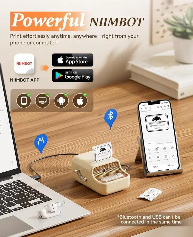 Alt view image 7 of 7 - B21 Label Maker, Thermal Label Printer, Portable Inkless Label Makers for Home/Office/Business, with 1 Pack 50x30mm White Label, Compatible with iOS & Android, (White)