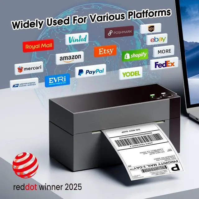 Alt view image 3 of 7 - 344WF WiFi Label Printer, [Upgraded] 300DPI Shipping Thermal Labels Printer for Shipping Packages, 4x6 Label Printers Compatible with iOS, Android and PC Etsy Ebay USPS, IF Design Award 2024