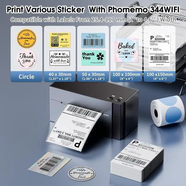 Alt view image 4 of 7 - 344WF WiFi Label Printer, [Upgraded] 300DPI Shipping Thermal Labels Printer for Shipping Packages, 4x6 Label Printers Compatible with iOS, Android and PC Etsy Ebay USPS, IF Design Award 2024