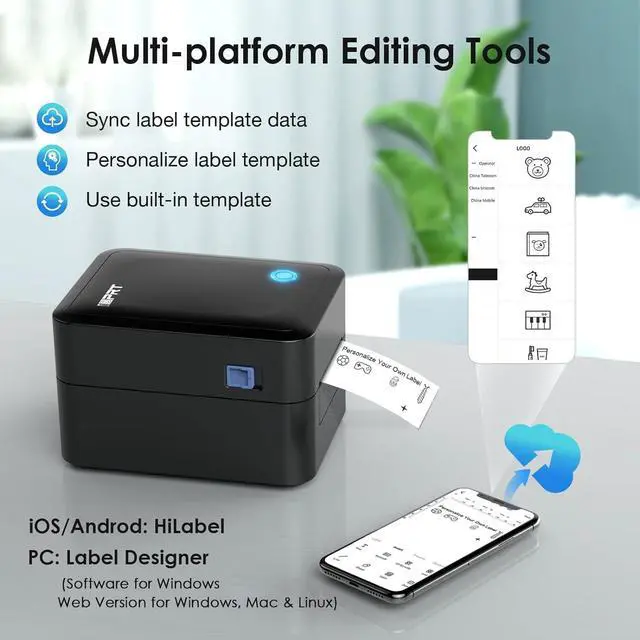 Alt view image 6 of 7 - Label Maker with 600pcs Labels(2 Rolls of 300pcs) - Thermal Barcode Printer with Bluetooth & USB Connection, Customizable App, Supports Various Sized Labels, Label Printer for Small Business
