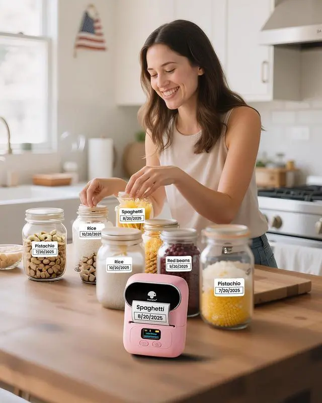 Alt view image 4 of 7 - Label Printer M110 Upgraded Label Maker Bluetooth No Ink Portable for Small Business, Address, Office, Home for Phone; for PC/Mac(USB), with 100 Labels, Baby Pink