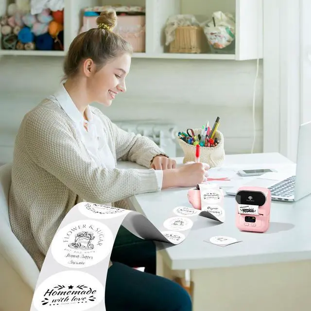 Alt view image 3 of 7 - Label Printer M110 Upgraded Label Maker Bluetooth No Ink Portable for Small Business, Address, Office, Home for Phone; for PC/Mac(USB), with 100 Labels, Baby Pink
