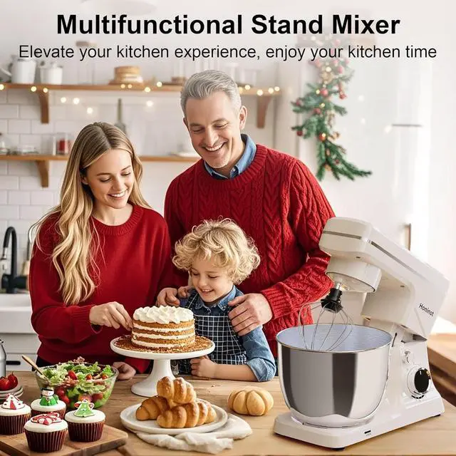 Alt view image 7 of 7 - 10-Speed Stand Mixer with 8-in-1 Splash Guard, Tilt-Head, 6QT Stainless Steel Bowl + Dishwasher-Safe Dough Hook/Whisk/Beater/Spatula for Baking Bread, Cakes, Cookies, Beige