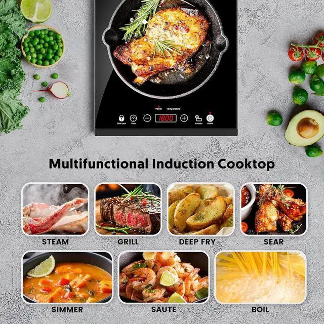 Alt view image 3 of 6 - Portable Induction Cooktop, iSiLER 1800W Sensor Touch Electric Induction Cooker Hot Plate with Kids Safety Lock, 6.7" Heating Coil, 18 Power 17 Temperature Setting Countertop Burner with Timer